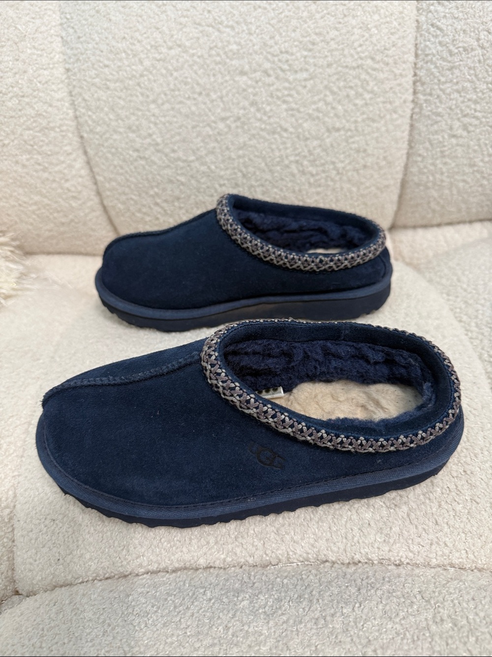 UGG Kids Dark Navy Suede Slip-On Clogs - Picture 7 of 13